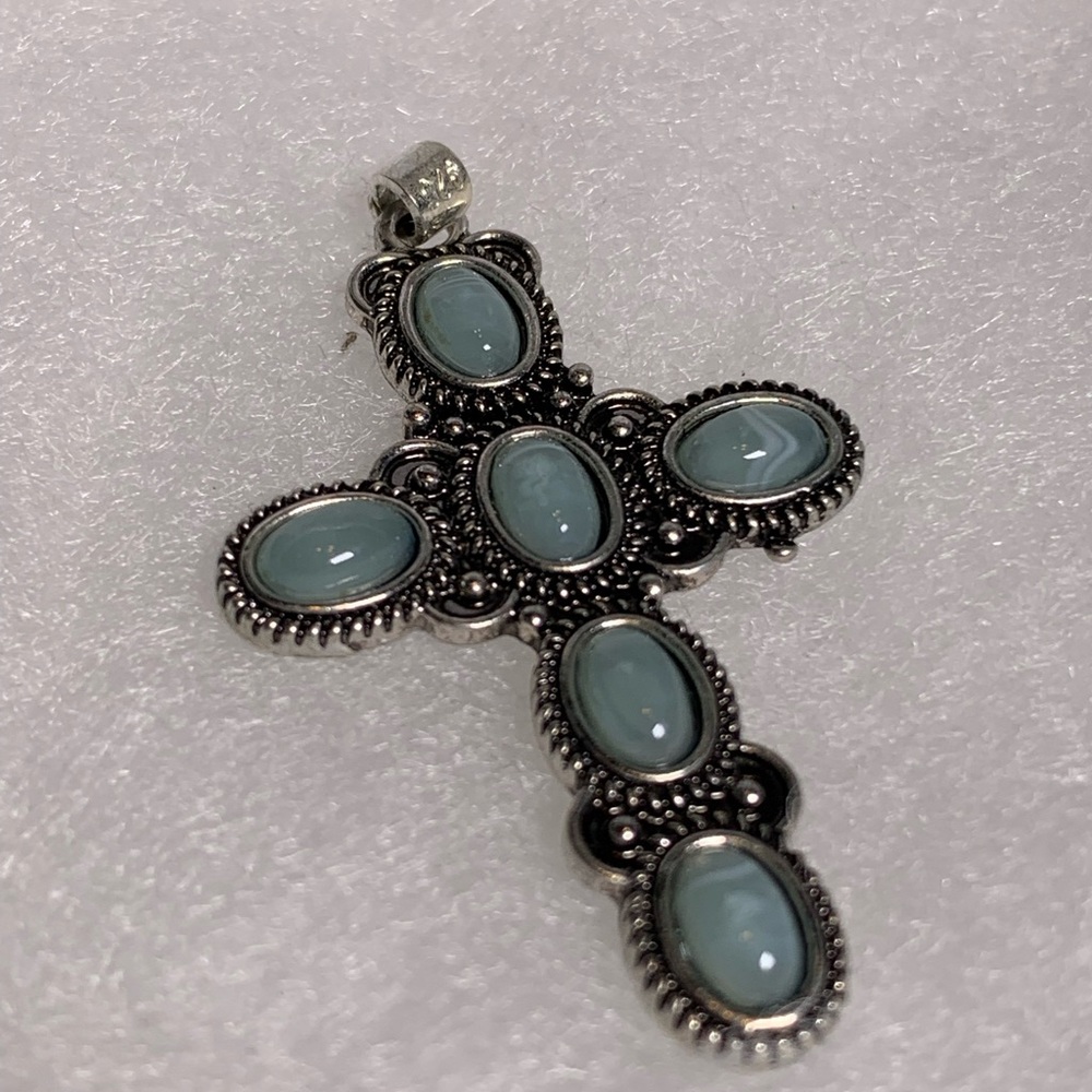 Elegant Silver Cross Pendant with Blue Accents